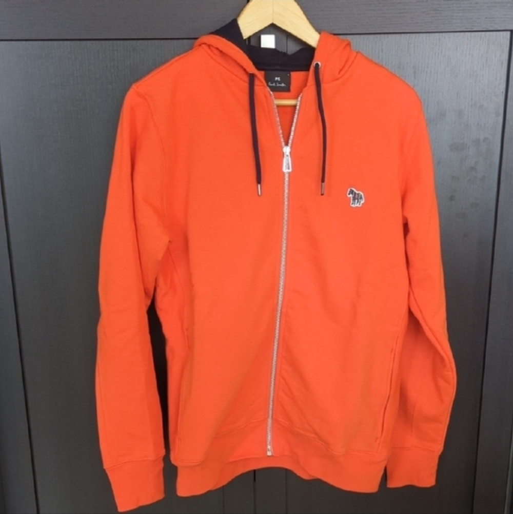 Men's Paul Smith Orange Classic Zip Up Hooded Sweatshirt - Size M Like New